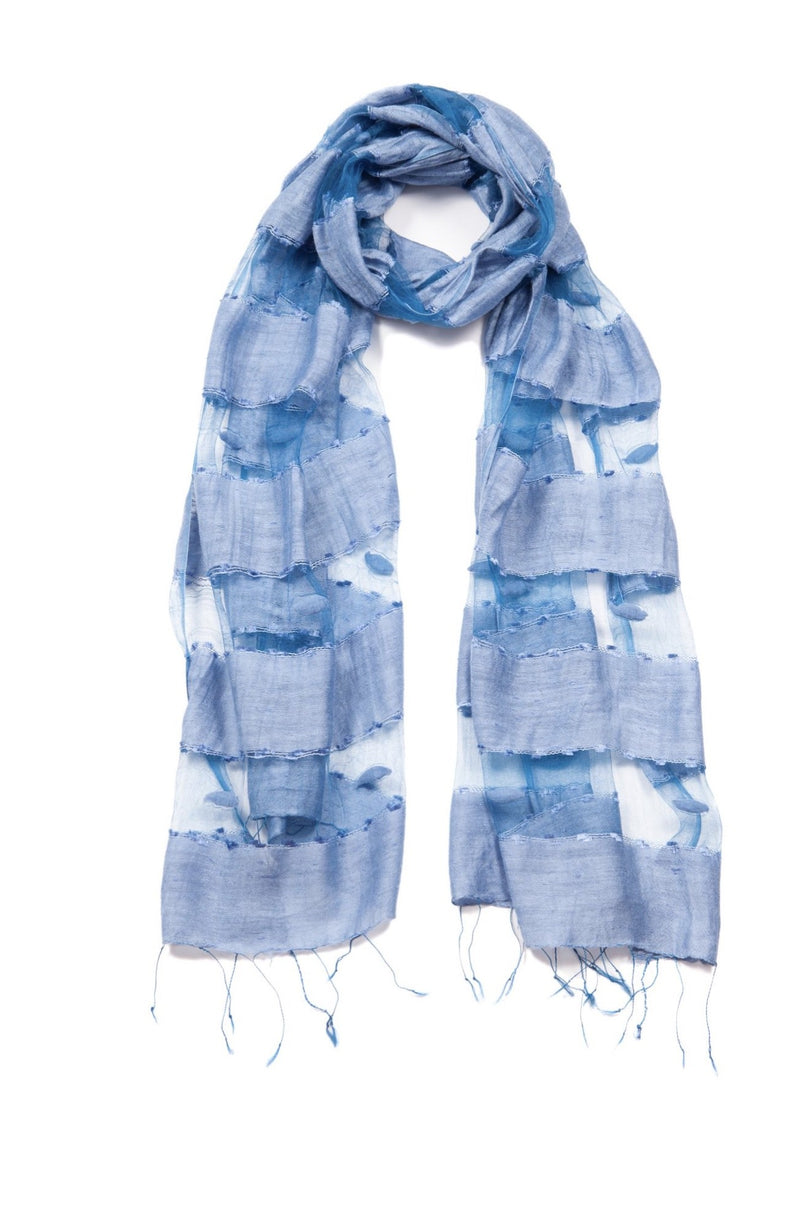 HAND WOVEN SILK PANEL SCARF/SHAWL-BLUE PACIFIC