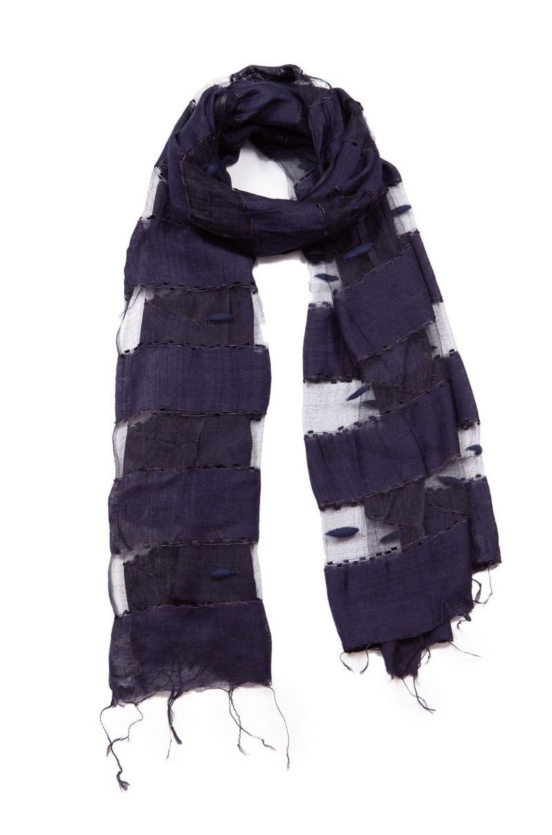 HAND WOVEN SILK PANEL SCARF/SHAWL-BLUE PACIFIC