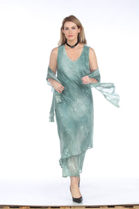 SILK BURNOUT V-TANK DRESS SET W/JACKET-CELADON-ARIS A