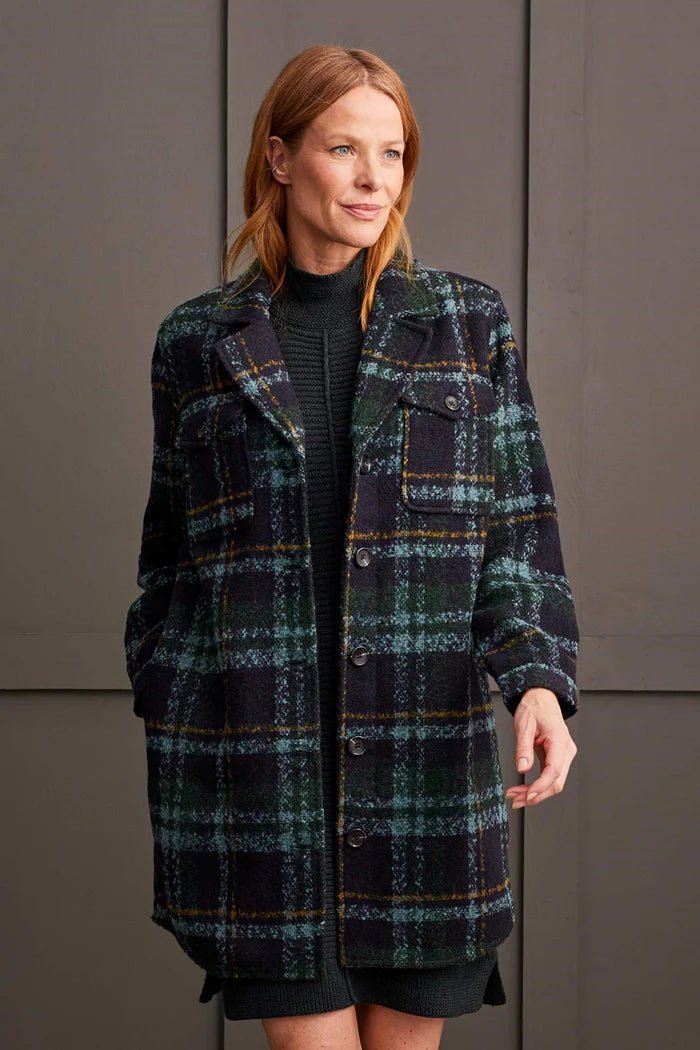 BOUCLE PLAID JACKET W/NOTCH COLLAR-TRIBAL