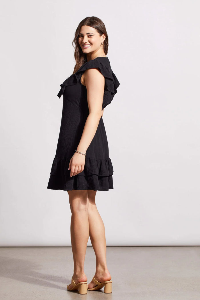 FRILLED COTTON GAUZE FIT AND FLARE DRESS-TRIBAL