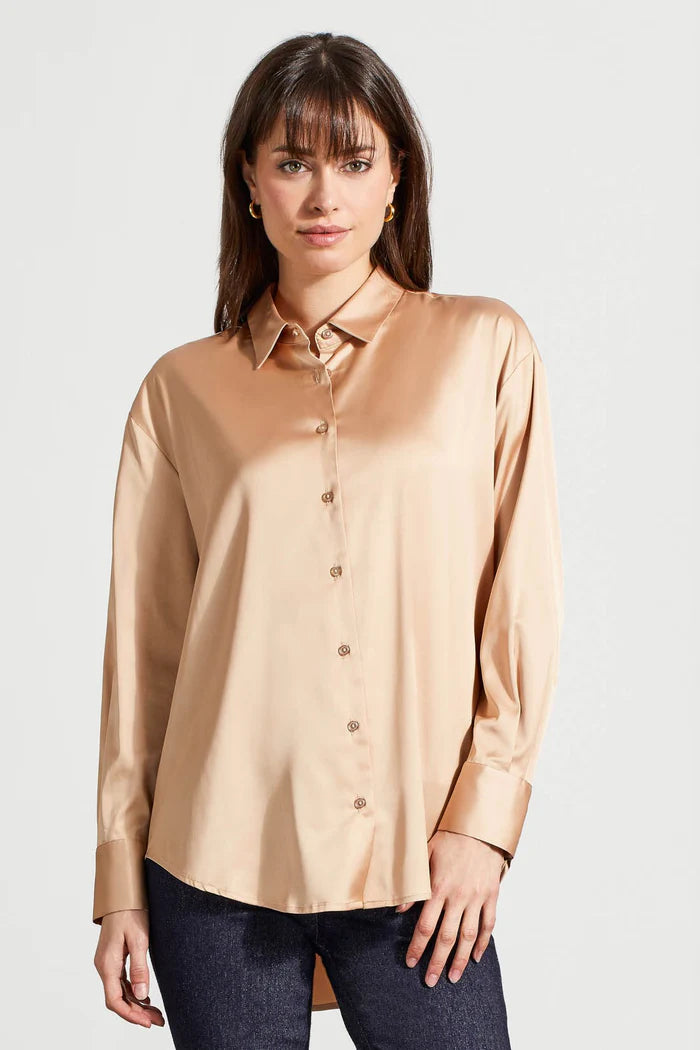 FLOWY SATIN BUTTON SHIRT-TRIBAL