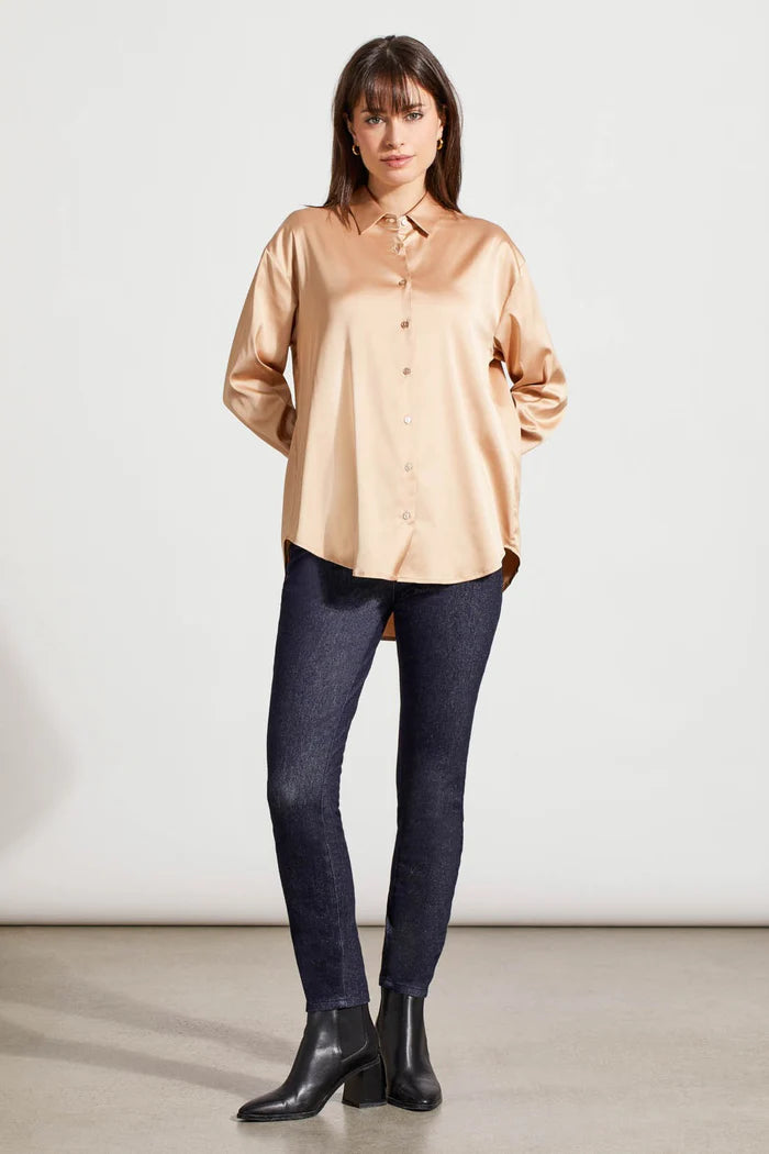 FLOWY SATIN BUTTON SHIRT-TRIBAL