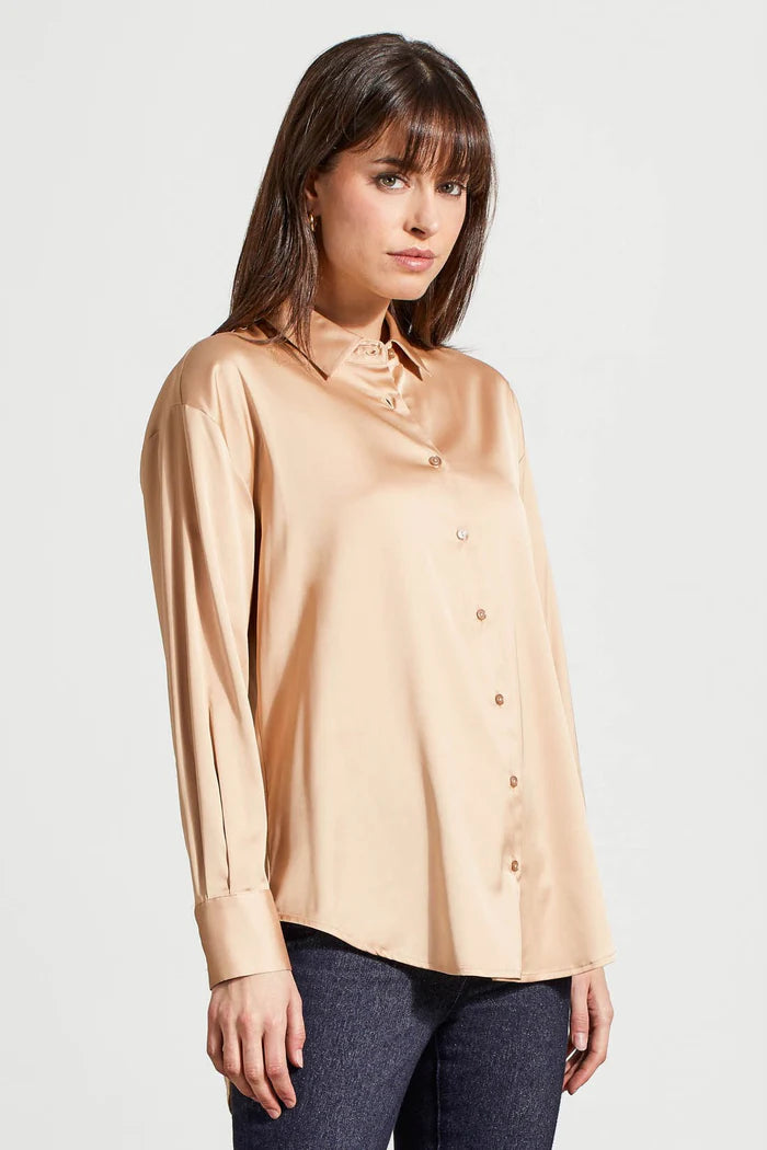 FLOWY SATIN BUTTON SHIRT-TRIBAL