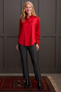 FLOWY SATIN BUTTON SHIRT-SCARLET-TRIBAL