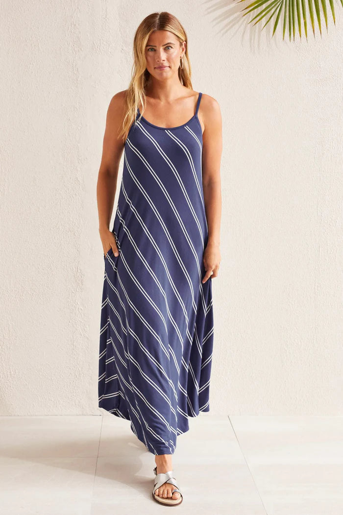 STRIPE SPAGETTI MAXI DRESS-TRIBAL