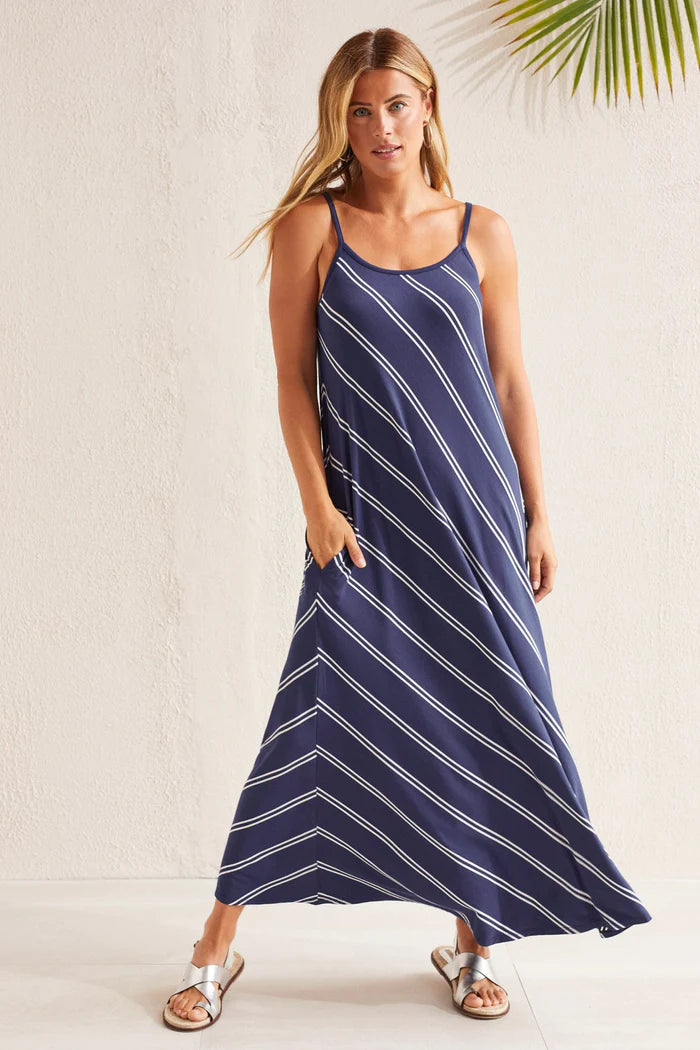 STRIPE SPAGETTI MAXI DRESS-TRIBAL