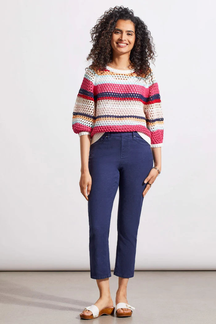 PULL ON CAPRI W/ HEM SLITS-JET BLUE-TRIBAL