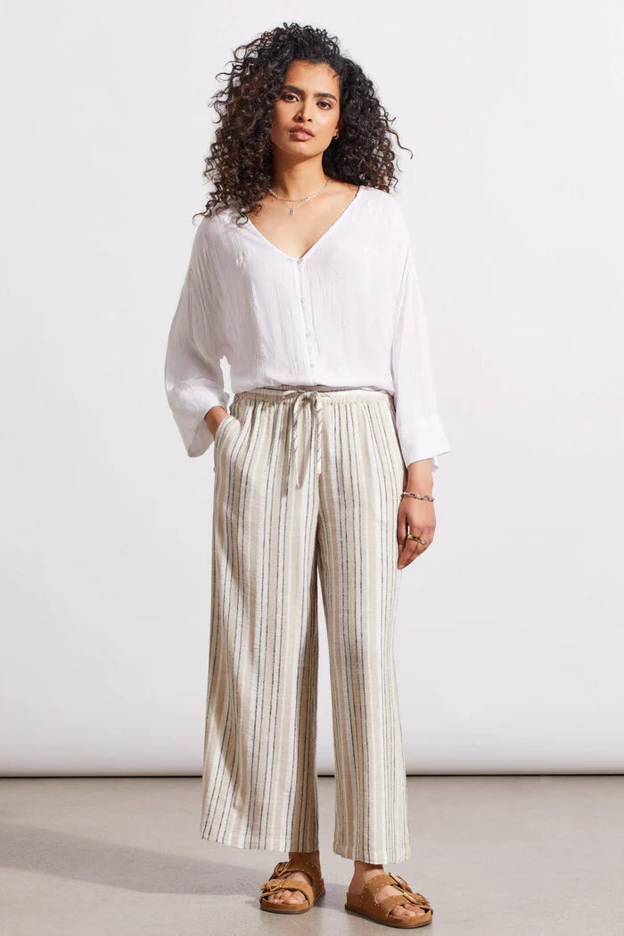 LINEN BLEND STRIPE FLOWY ANKLE PANT-TRIBAL