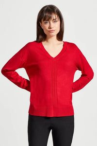 LONG SLEEVE V-NECK SWEATER-SCARLET-TRIBAL