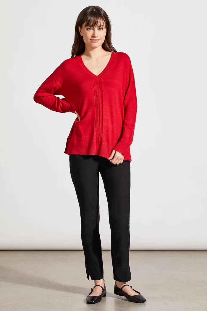 LONG SLEEVE V-NECK SWEATER-SCARLET-TRIBAL