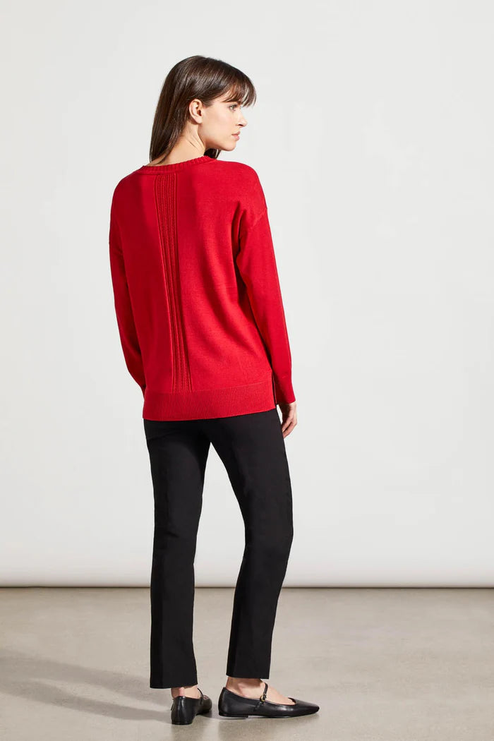 LONG SLEEVE V-NECK SWEATER-SCARLET-TRIBAL