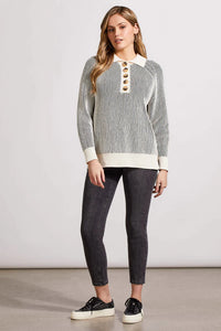 PLAITED CHENILLE RAGLAN SWEATER WITH FANCY BUTTONS-TRIBAL