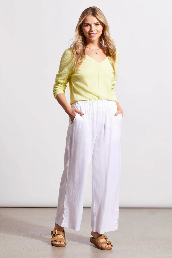 LINEN PULL ON PANT W/BUTTONS-WHITE-TRIBAL