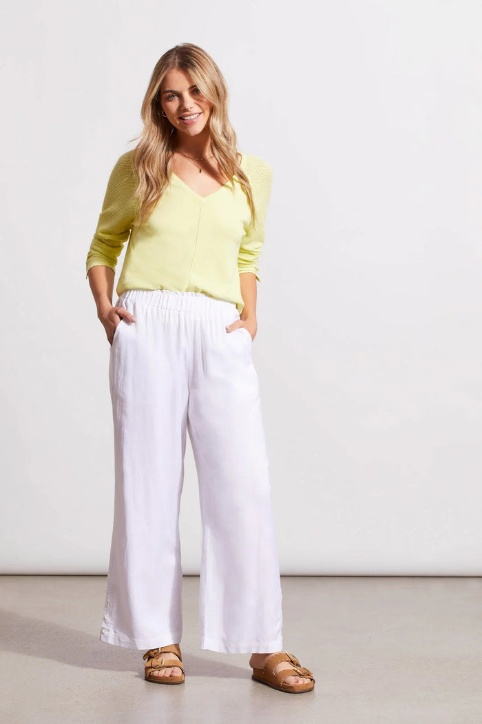 LINEN PULL ON PANT W/BUTTONS-WHITE-TRIBAL