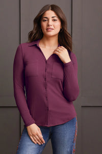 SOFT TOUCH MINI RIB BUTTON-UP SHIRT-PORT WINE-TRIBAL