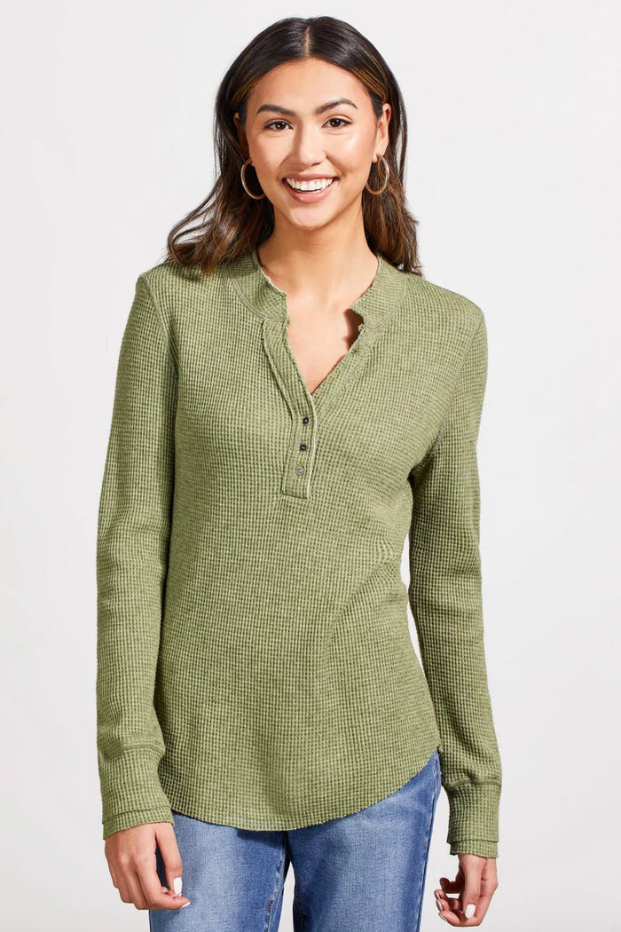 SOFT WASHED WAFFLE HENLEY W/BUTTONS-CLOVER-TRIBAL