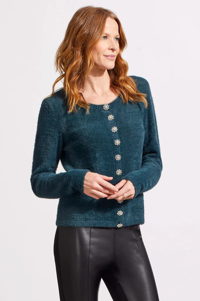 SWEATER CARDIGAN W/ SPARKLE BUTTONS-ALPINE GREEN-TRIBAL