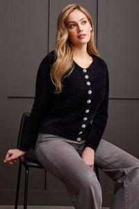 SWEATER CARDIGAN W/ SPARKLE BUTTONS-BLACK-TRIBAL