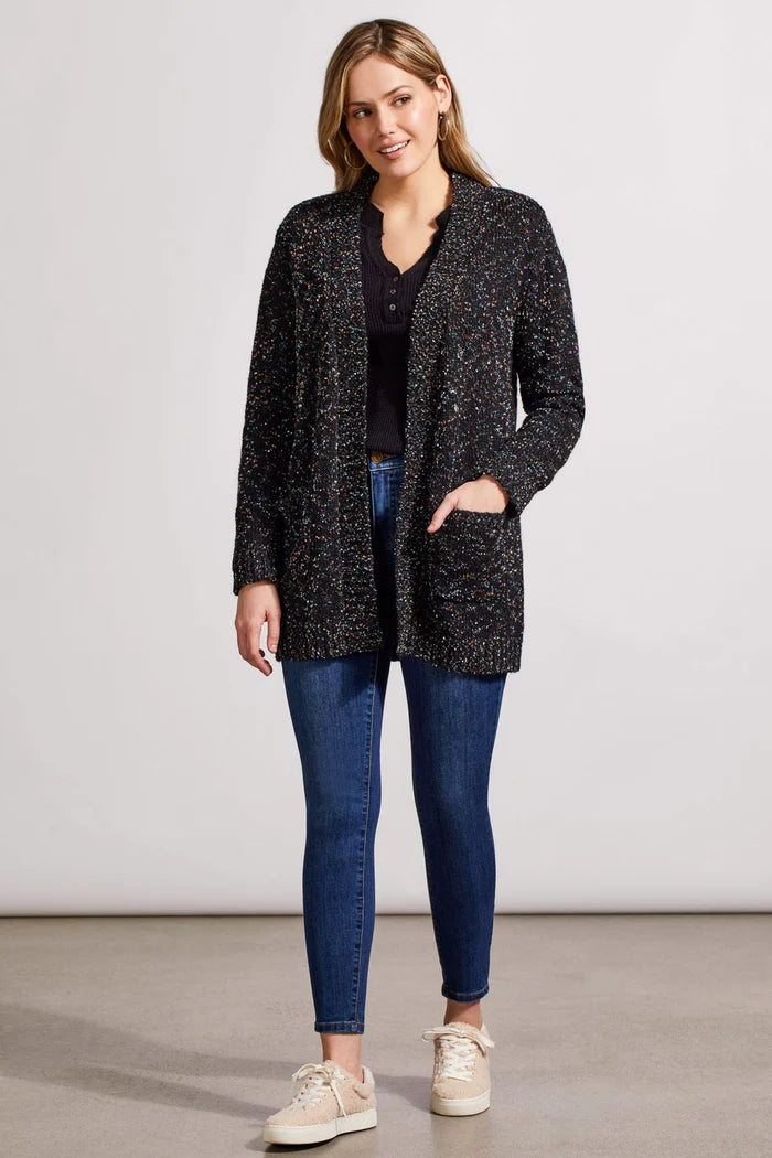 SWEATER CARDIGAN W/ POCKETS-BLACK-TRIBAL