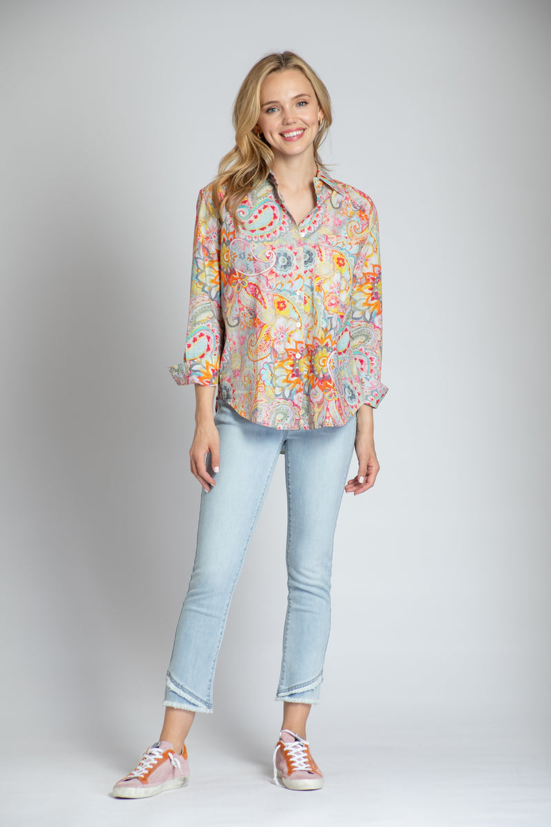 PAISLEY COTTON BOYFRIEND BUTTON SHIRT-APNY