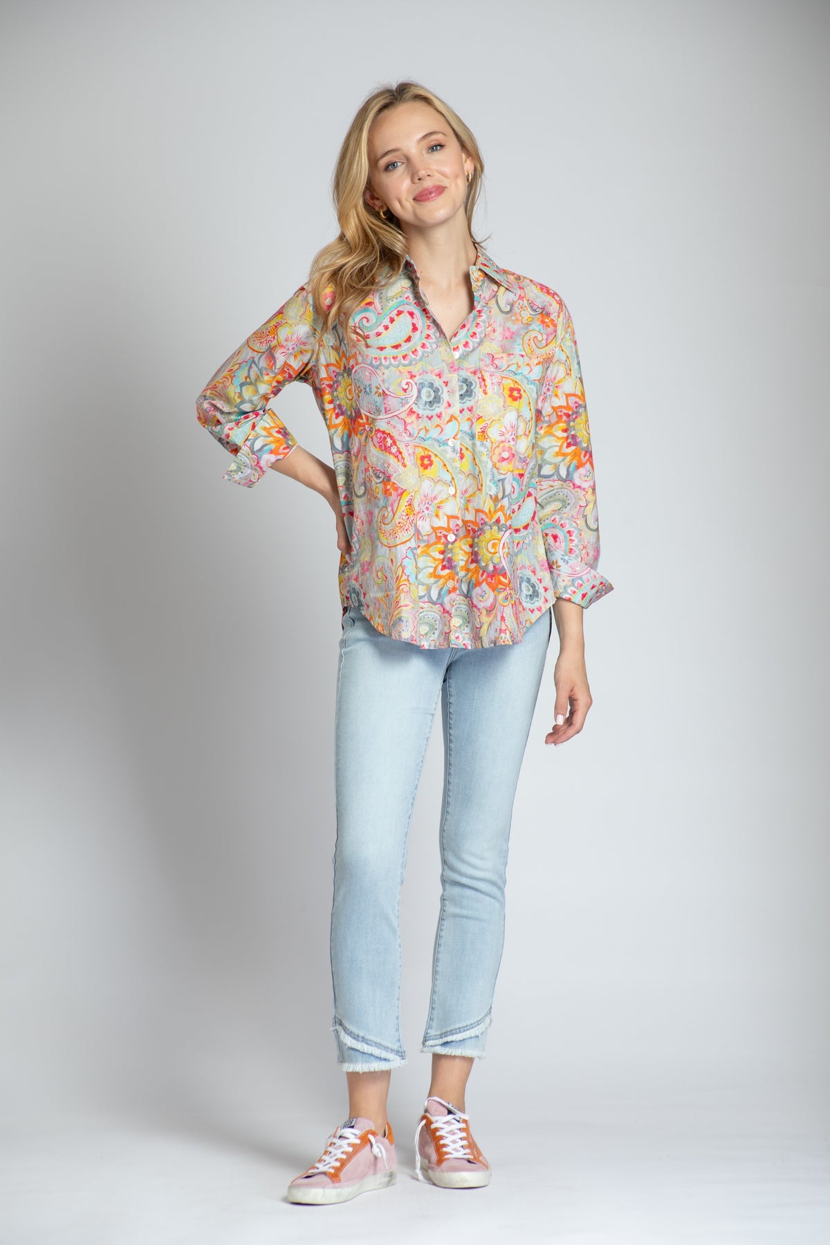 PAISLEY COTTON BOYFRIEND BUTTON SHIRT-APNY