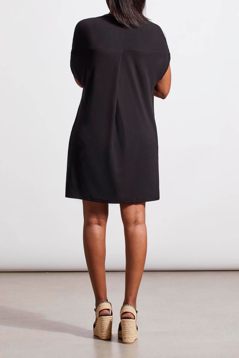 NOTCH NECK SHIFT DRESS WITH  POCKETS-BLACK-TRIBAL