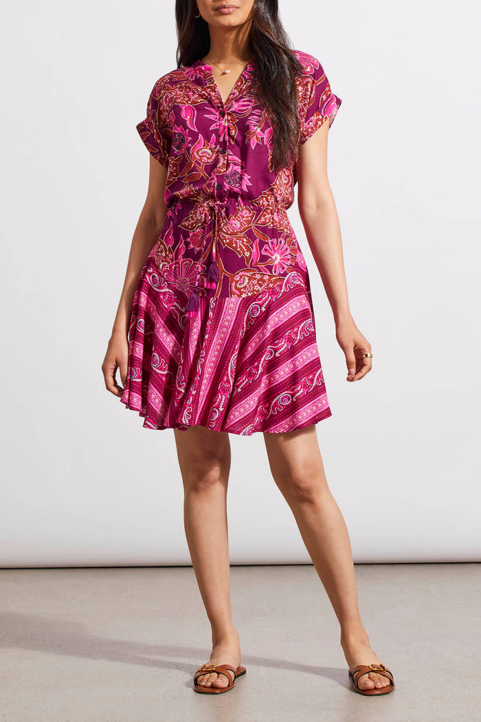 DAIQUIRI PRINT S/S DRAWCORD DRESS-TRIBAL