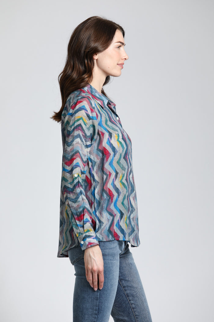 GEO ZIG ZAG BUTTONDOWN BLOUSE-APNY