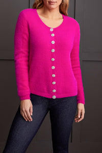 SWEATER CARDIGAN W/ SPARKLE BUTTONS-MAGENTA-TRIBAL