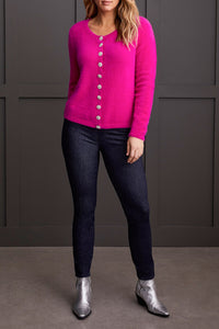 SWEATER CARDIGAN W/ SPARKLE BUTTONS-MAGENTA-TRIBAL