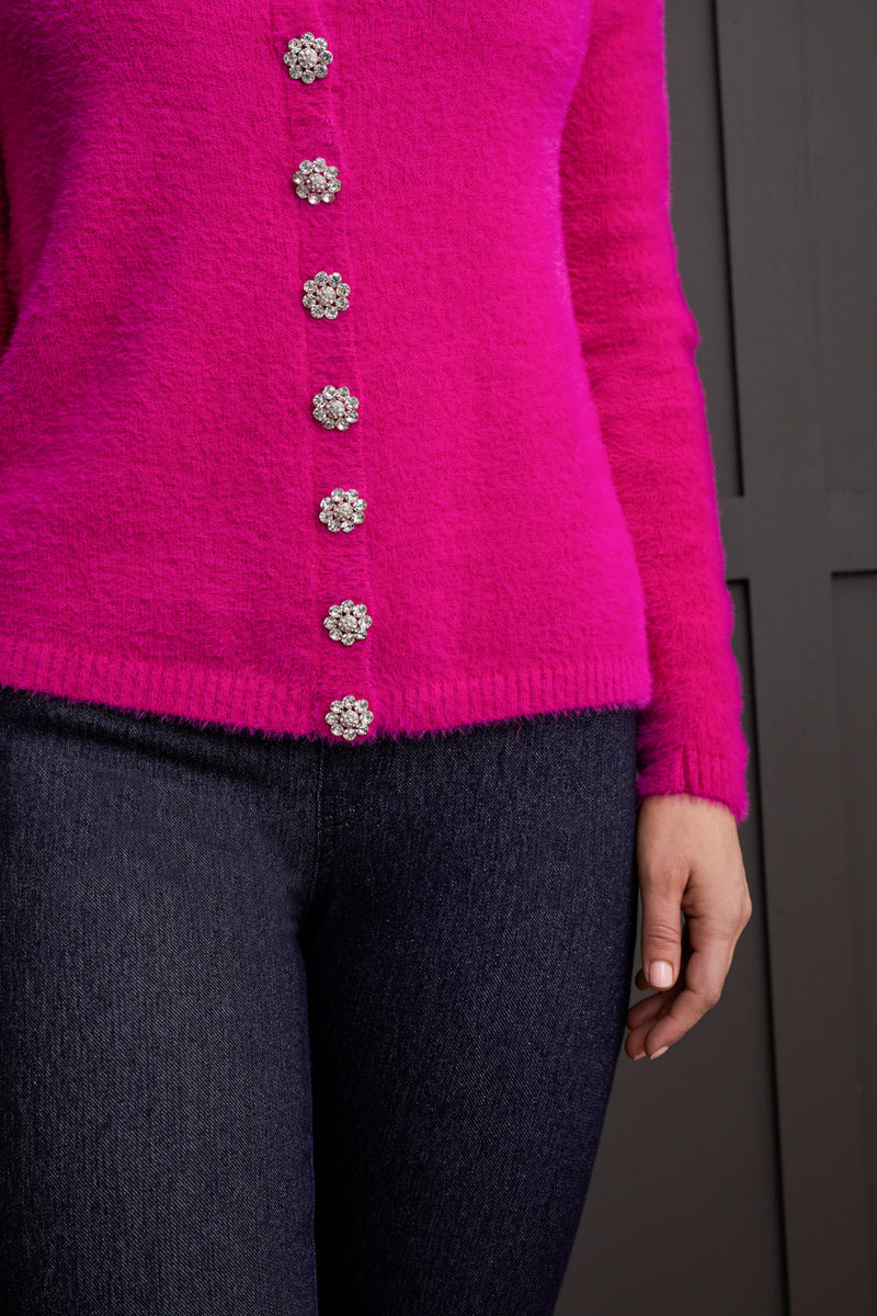 SWEATER CARDIGAN W/ SPARKLE BUTTONS-MAGENTA-TRIBAL