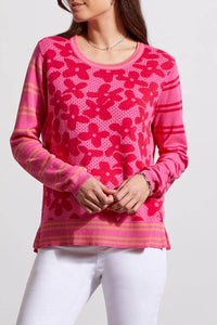 L/S CREW NECK POINTELLE SWTR-HI PINK MULTI-TRIBAL