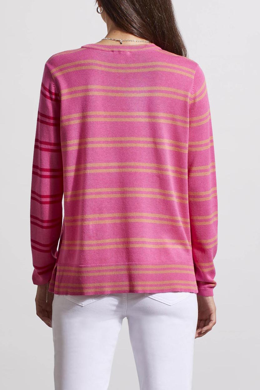 L/S CREW NECK POINTELLE SWTR-HI PINK MULTI-TRIBAL