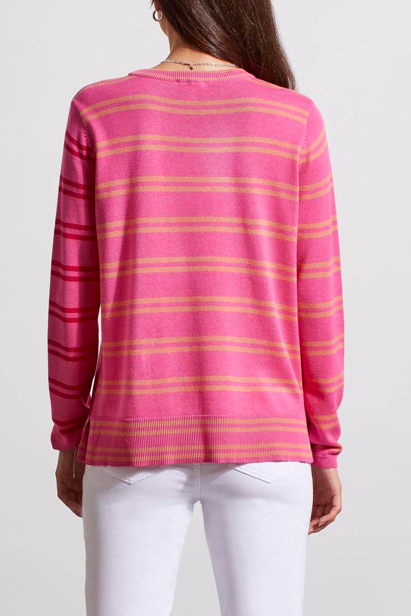 L/S CREW NECK POINTELLE SWTR-HI PINK MULTI-TRIBAL