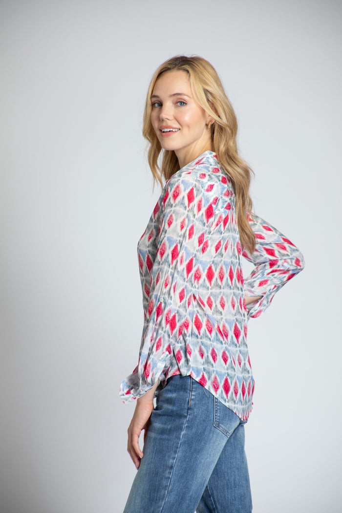 PINK GREY DIAMOND BUTTONDOWN BLOUSE-APNY