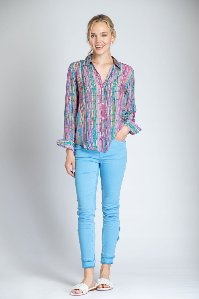 WAVES AND STRIPES BUTTONDOWN BLOUSE-APNY