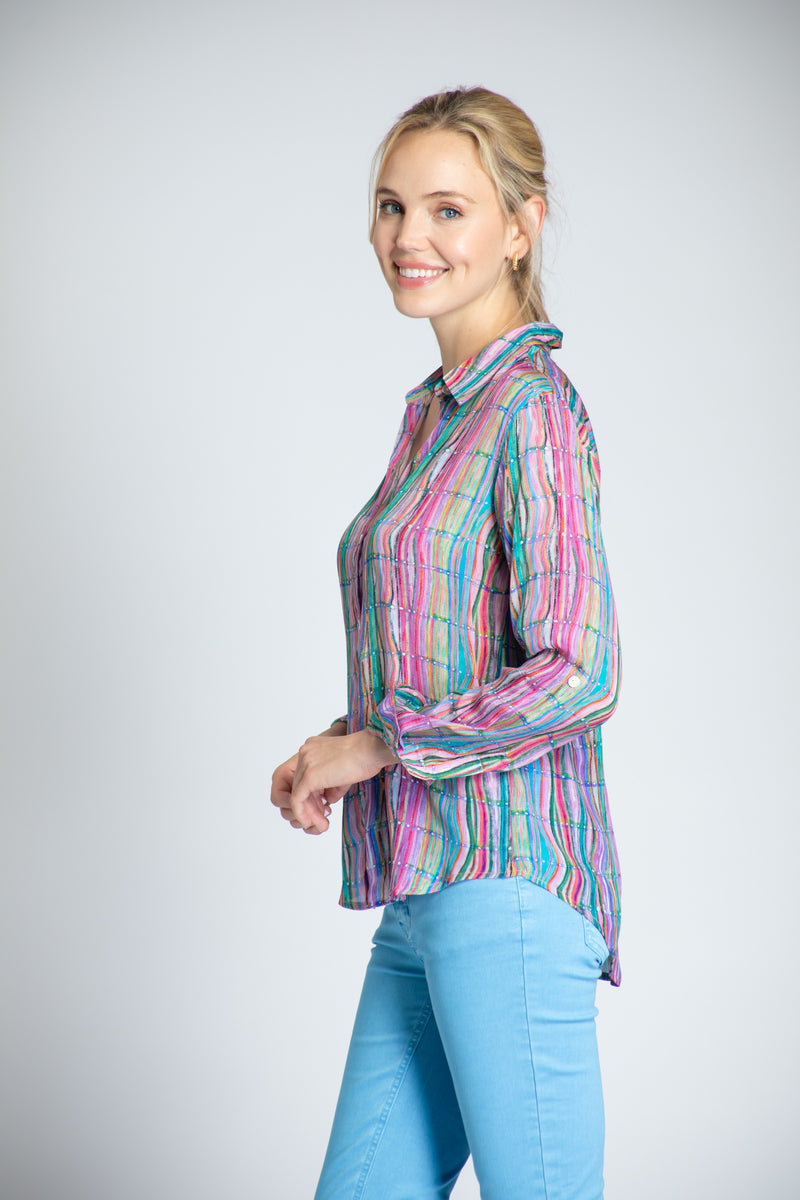 WAVES AND STRIPES BUTTONDOWN BLOUSE-APNY