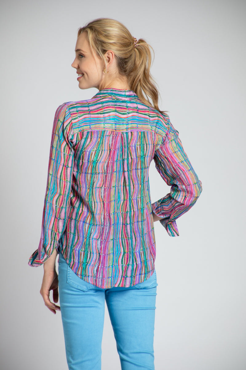 WAVES AND STRIPES BUTTONDOWN BLOUSE-APNY