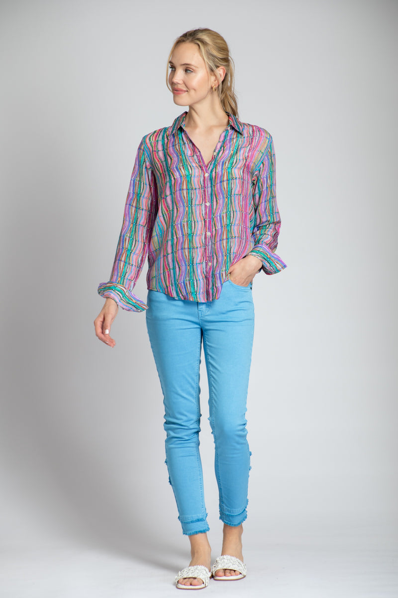 WAVES AND STRIPES BUTTONDOWN BLOUSE-APNY