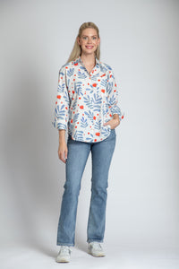 BLUE/RED COTTON BOYFRIEND BUTTON SHIRT-APNY