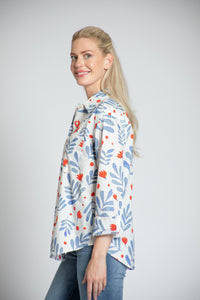 BLUE/RED COTTON BOYFRIEND BUTTON SHIRT-APNY