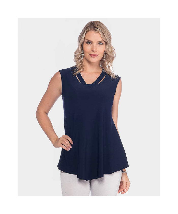 V-NECK TANK W/ NECKLINE CUTOUT DETAIL-NAVY-LAST TANGO