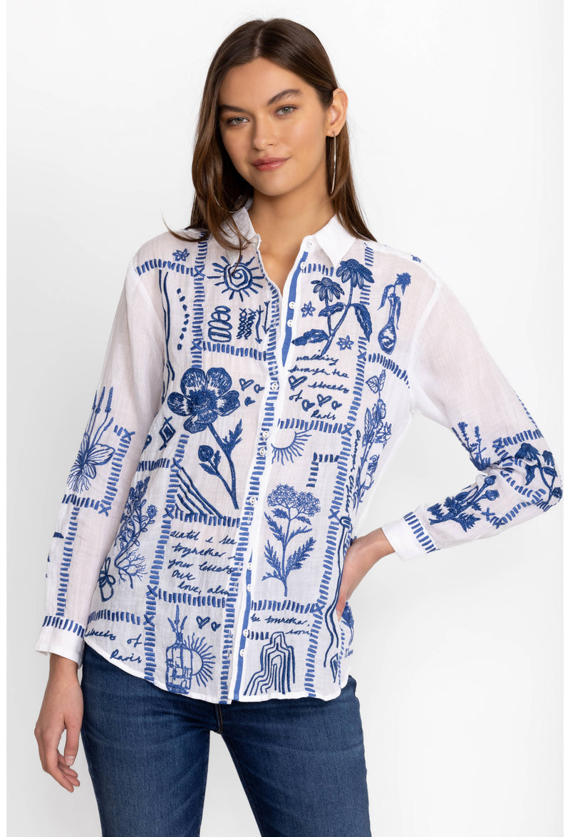 BOTANIQUE DOUBLE BUTTON OVERSIZED SHIRT-WHITE-JOHNNY WAS