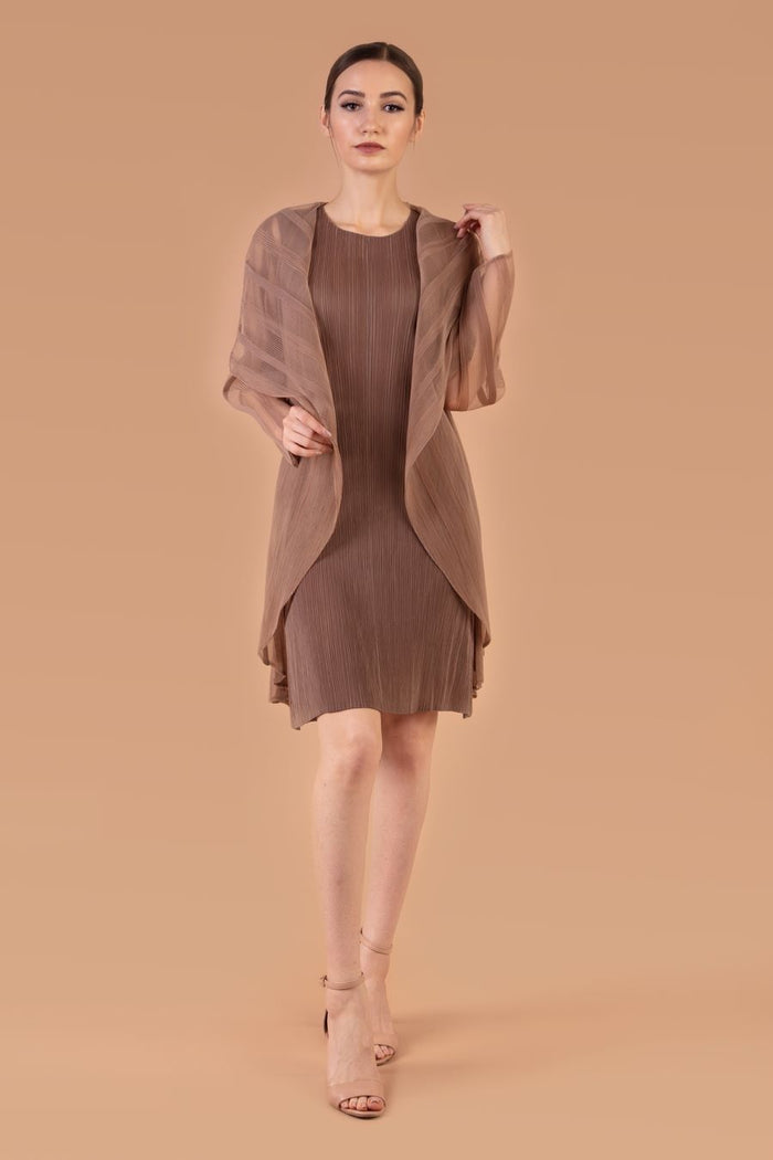 SHORT DRESS W/ COLLAR JACKET 2-PIECE - TAUPE- JOURNEY