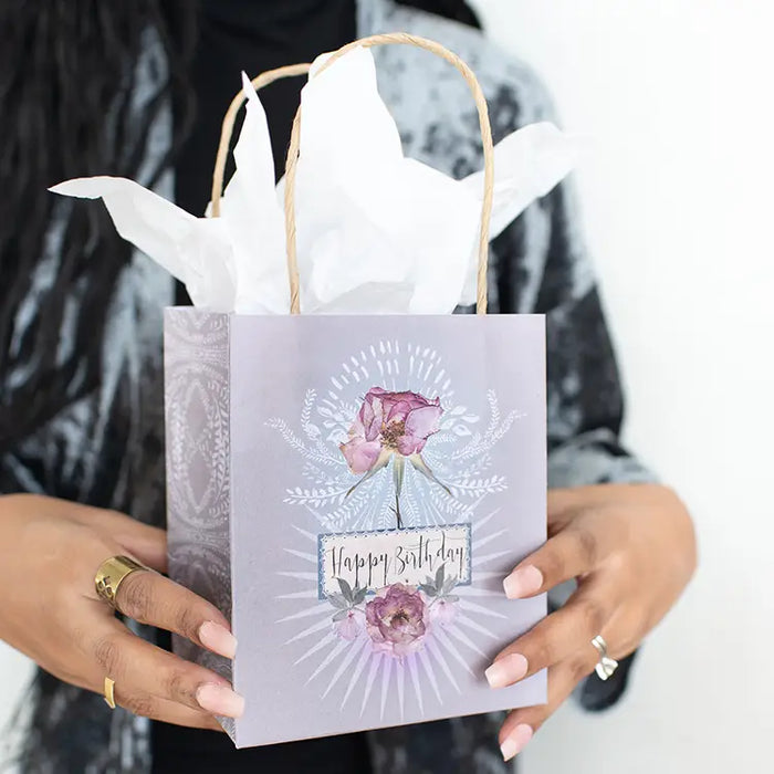 MINI GIFT BAG-PRESSED ROSE BIRTHDAY-PAPAYA