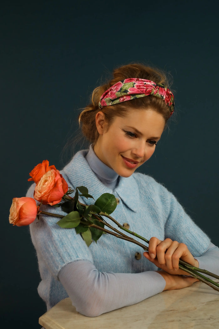 PRINT VELVET PEONY HEADBAND-POWDER