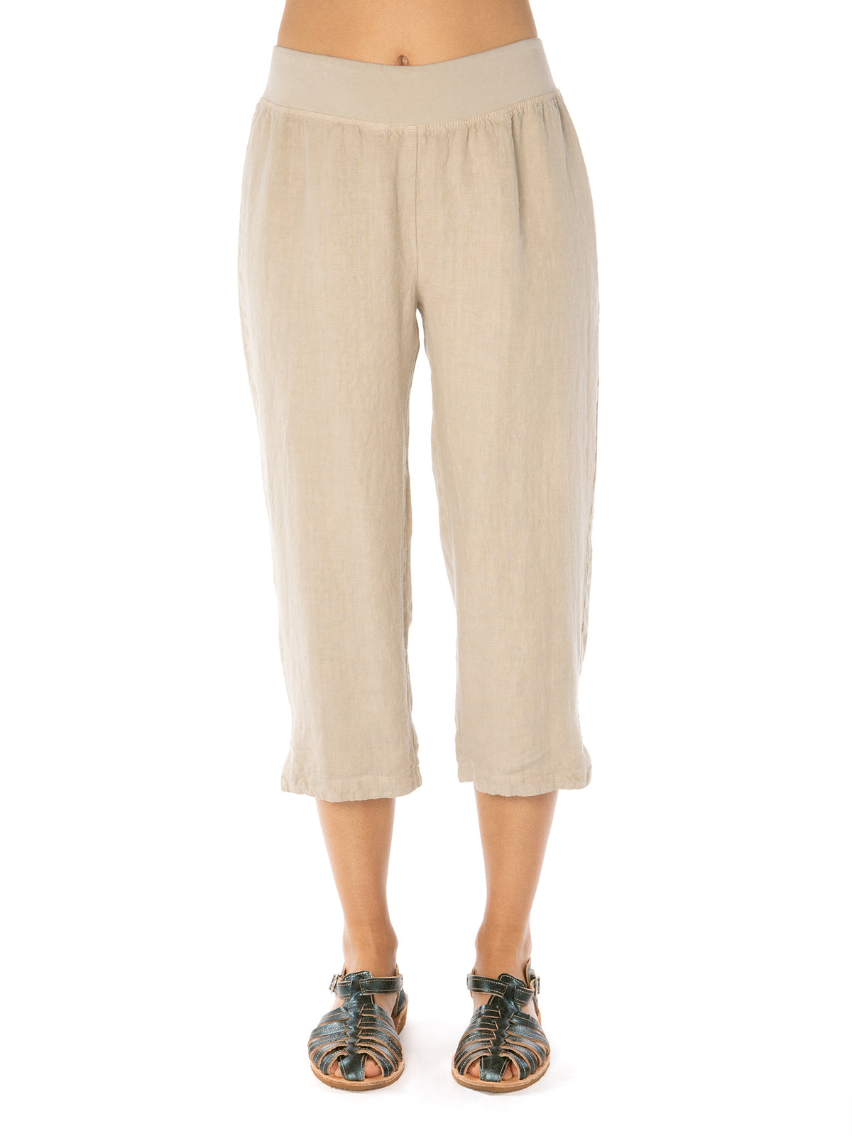 LINEN CAPRI EASY PANT-RYE-CUT LOOSE