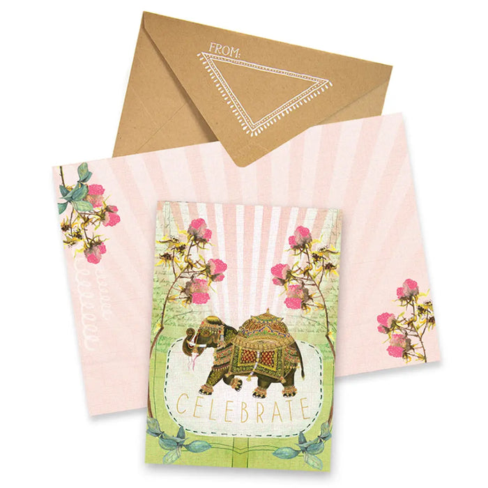 FANCY ELEPHANT CELEBRATE-GREETING CARD-PAPAYA