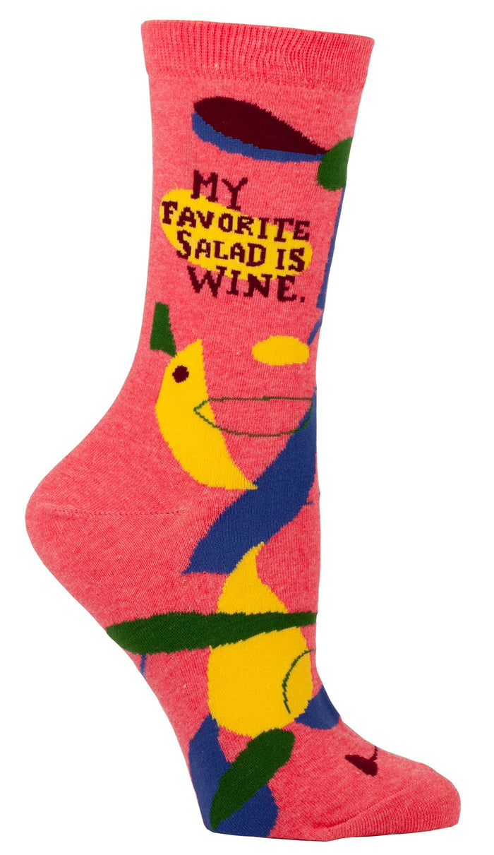 MY FAVORITE SALAD IS WINE WOMENS' CREW SOCKS - BLUE Q